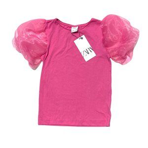 NEW Zara Organza Sleeve Pink Top